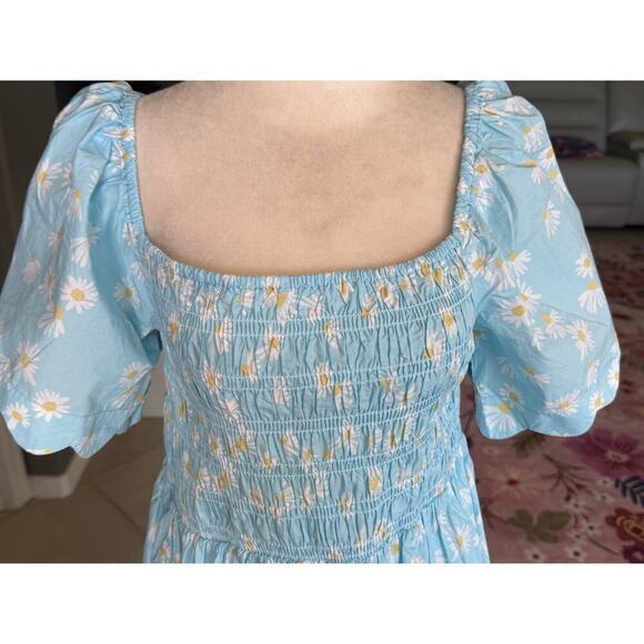 Simply southern NWT sz L puff sleeve, smock chest blue floral dress, cotton - Picture 8 of 11